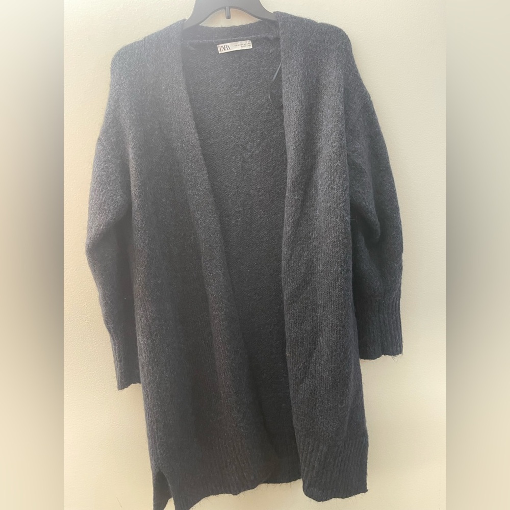 Zara new women long navy blue knit cardigan